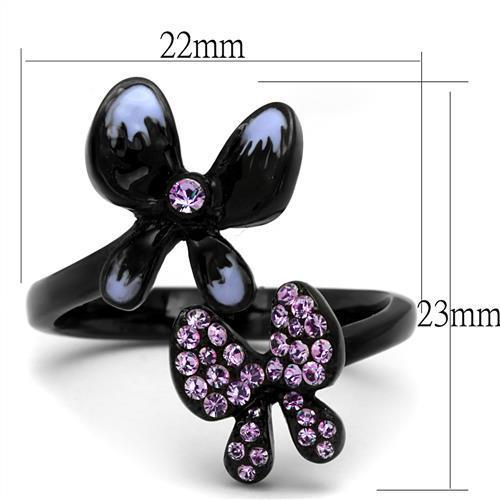TK2554 - IP Black(Ion Plating) Stainless Steel Ring with Top Grade Crystal in Light Amethyst-1
