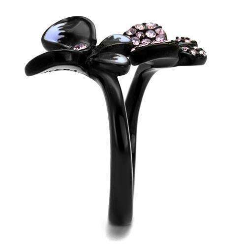 TK2554 - IP Black(Ion Plating) Stainless Steel Ring with Top Grade Crystal in Light Amethyst-3