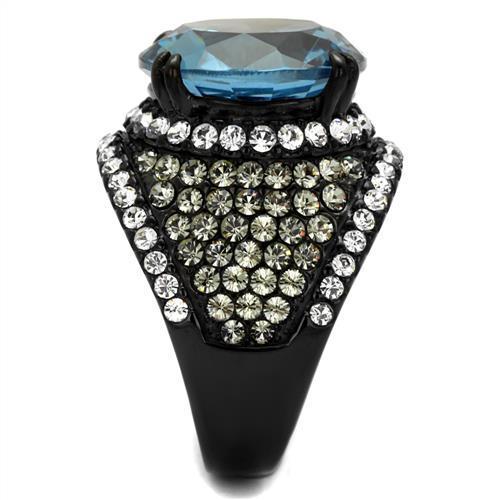 TK2555 - IP Black(Ion Plating) Stainless Steel Ring with AAA Grade CZ in London Blue-3