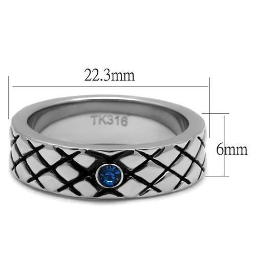 TK2565 - High polished (no plating) Stainless Steel Ring with Top Grade Crystal in Sea Blue-1