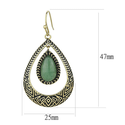 TK2576 - IP Gold(Ion Plating) Stainless Steel Earrings with Semi-Precious Jade in Emerald-1