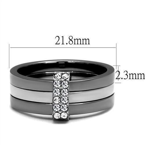 TK2599 - Two Tone IP Light Black (IP Gun) Stainless Steel Ring with Top Grade Crystal in Clear-1