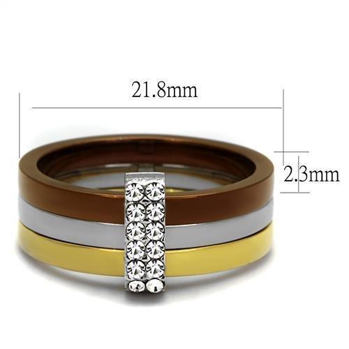 TK2600 - Three Tone (IP Gold & IP Light coffee & High Polished) Stainless Steel Ring with Top Grade Crystal in Clear-1