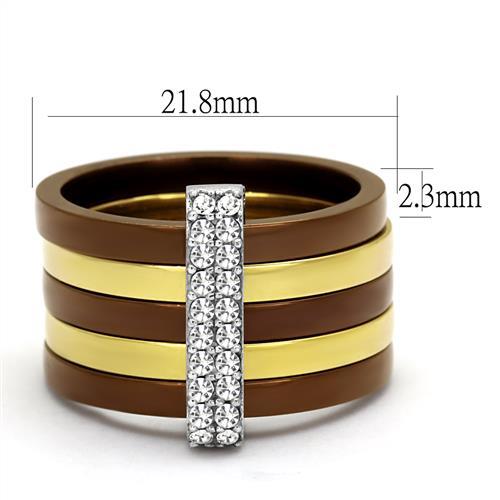 TK2601 - Three Tone (IP Gold & IP Light coffee & High Polished) Stainless Steel Ring with Top Grade Crystal in Clear-1