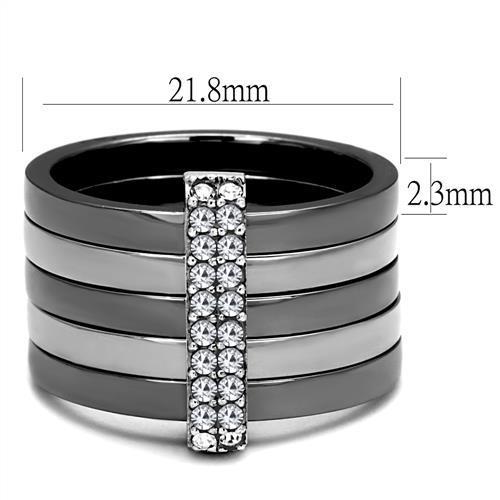 TK2602 - Two Tone IP Light Black (IP Gun) Stainless Steel Ring with Top Grade Crystal in Clear-1