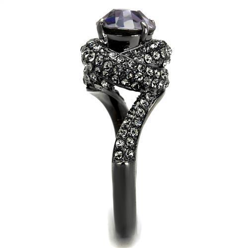 TK2604 - IP Light Black (IP Gun) Stainless Steel Ring with Top Grade Crystal in Light Amethyst-3