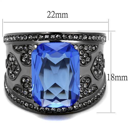 TK2607 - IP Light Black (IP Gun) Stainless Steel Ring with Top Grade Crystal in Sapphire-1