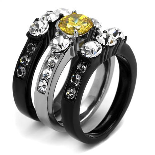 TK2615 - Two-Tone IP Black (Ion Plating) Stainless Steel Ring with AAA Grade CZ in Topaz-3