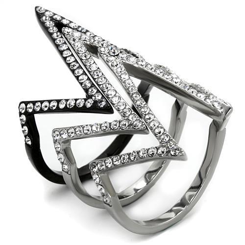 TK2619 - Two-Tone IP Black (Ion Plating) Stainless Steel Ring with Top Grade Crystal in Clear-3