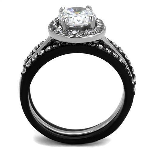 TK2620 - Two-Tone IP Black (Ion Plating) Stainless Steel Ring with AAA Grade CZ in Clear-2