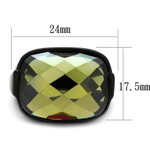 TK2639 - IP Black(Ion Plating) Stainless Steel Ring with AAA Grade CZ in Olivine color-1
