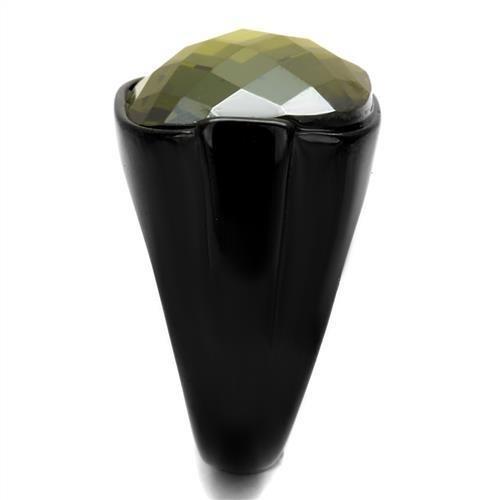 TK2639 - IP Black(Ion Plating) Stainless Steel Ring with AAA Grade CZ in Olivine color-3