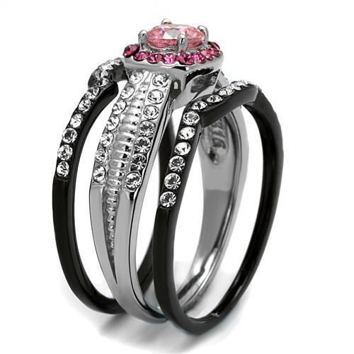 TK2651 - Two-Tone IP Black (Ion Plating) Stainless Steel Ring with AAA Grade CZ in Light Rose-3