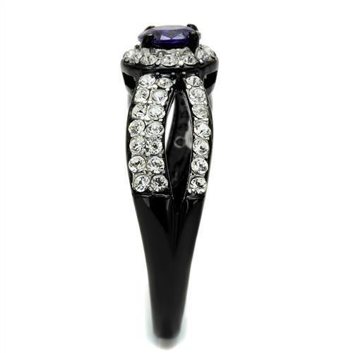 TK2653 - Two-Tone IP Black (Ion Plating) Stainless Steel Ring with AAA Grade CZ in Tanzanite-3