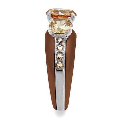 TK2656 - Two Tone IP Light Brown (IP Light coffee) Stainless Steel Ring with AAA Grade CZ in Champagne-3