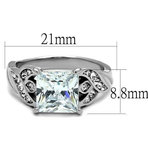 TK2657 - High polished (no plating) Stainless Steel Ring with AAA Grade CZ in Clear-1