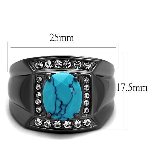 TK2662 - IP Light Black (IP Gun) Stainless Steel Ring with Synthetic Turquoise in Sea Blue-1