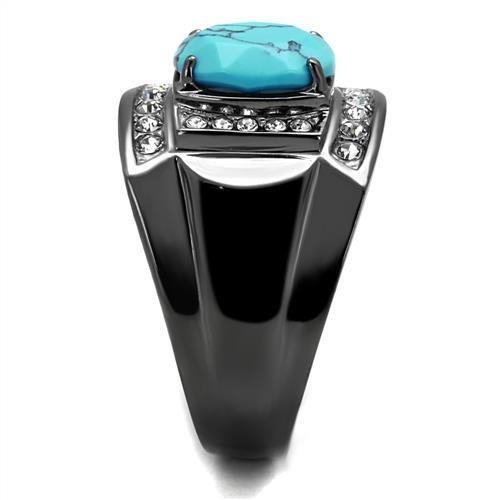 TK2662 - IP Light Black (IP Gun) Stainless Steel Ring with Synthetic Turquoise in Sea Blue-3