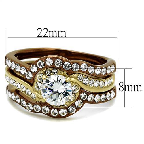 TK2669 - IP Gold & IP Light Brown (IP Light coffee) Stainless Steel Ring with AAA Grade CZ in Clear-1