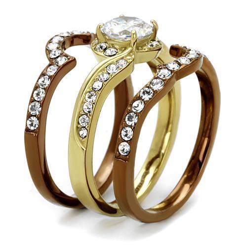 TK2669 - IP Gold & IP Light Brown (IP Light coffee) Stainless Steel Ring with AAA Grade CZ in Clear-3