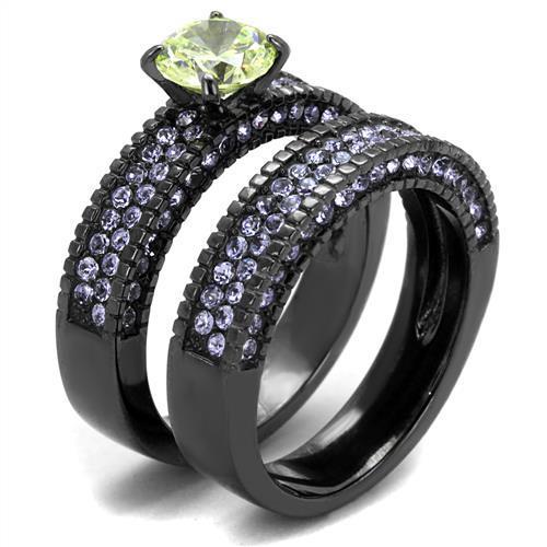 TK2672 - IP Light Black (IP Gun) Stainless Steel Ring with AAA Grade CZ in Apple Green color-3
