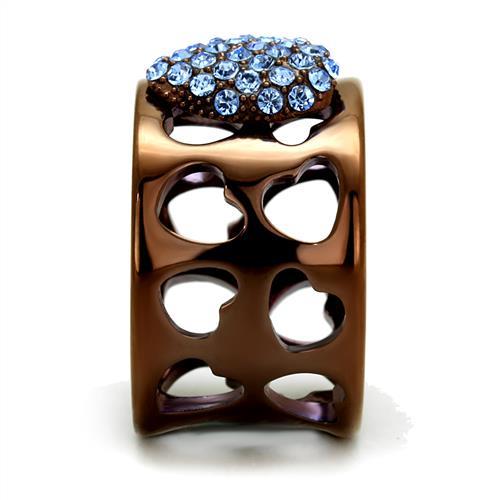 TK2676 - IP Coffee light Stainless Steel Ring with Top Grade Crystal in Aquamarine-2