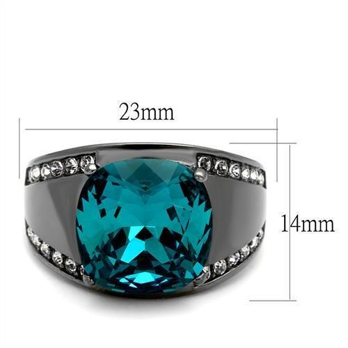 TK2678 - IP Light Black (IP Gun) Stainless Steel Ring with Top Grade Crystal in Blue Zircon-1