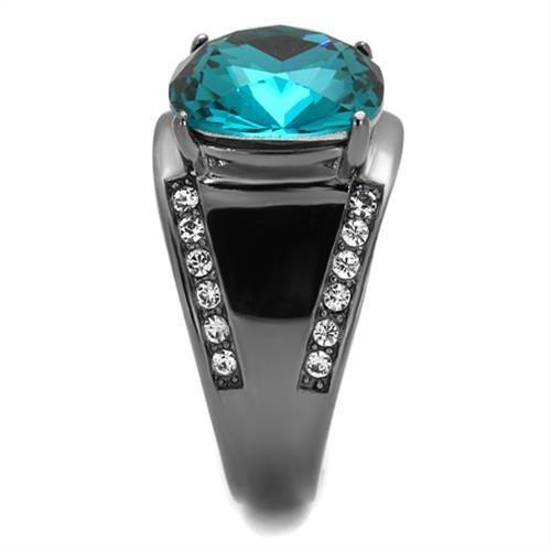 TK2678 - IP Light Black (IP Gun) Stainless Steel Ring with Top Grade Crystal in Blue Zircon-3