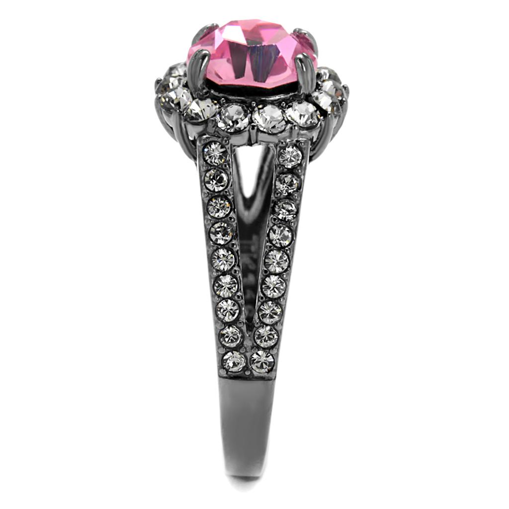 TK2680 - IP Light Black (IP Gun) Stainless Steel Ring with Top Grade Crystal in Light Rose-3