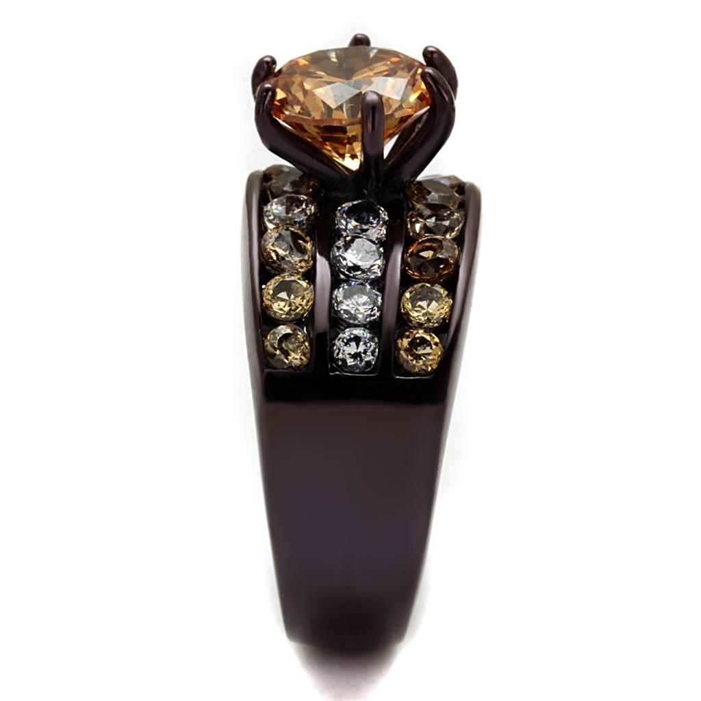TK2681 - IP Dark Brown (IP coffee) Stainless Steel Ring with AAA Grade CZ in Champagne-3