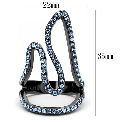 TK2695 - IP Light Black (IP Gun) Stainless Steel Ring with Top Grade Crystal in Aquamarine-1