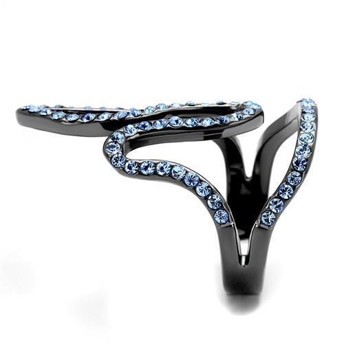 TK2695 - IP Light Black (IP Gun) Stainless Steel Ring with Top Grade Crystal in Aquamarine-3
