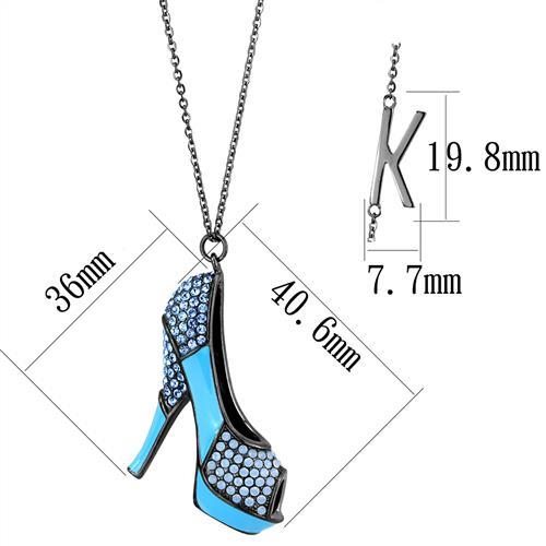 TK2704 - IP Light Black (IP Gun) Stainless Steel Chain Pendant with Top Grade Crystal in Aquamarine-1