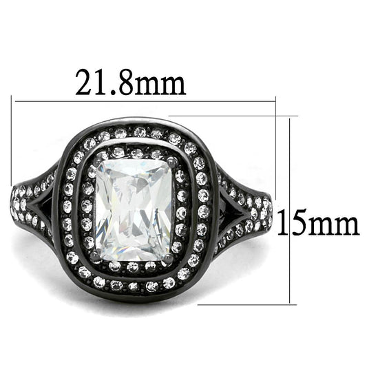 TK2731 - IP Light Black (IP Gun) Stainless Steel Ring with AAA Grade CZ in Clear-1