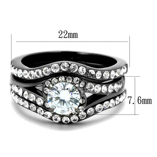 TK2739 - IP Light Black (IP Gun) Stainless Steel Ring with AAA Grade CZ in Clear-1