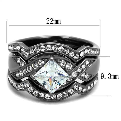 TK2741 - IP Light Black (IP Gun) Stainless Steel Ring with AAA Grade CZ in Clear-1