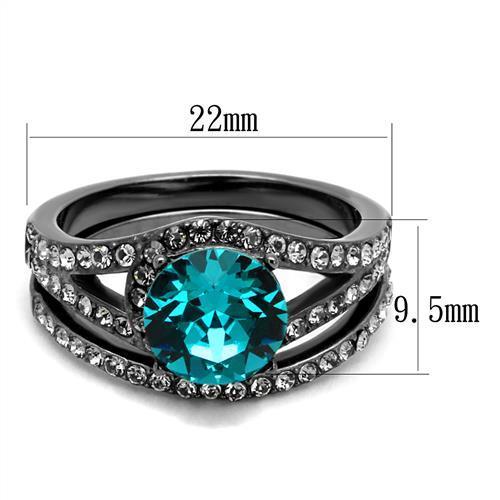TK2744 - IP Light Black (IP Gun) Stainless Steel Ring with Top Grade Crystal in Blue Zircon-1
