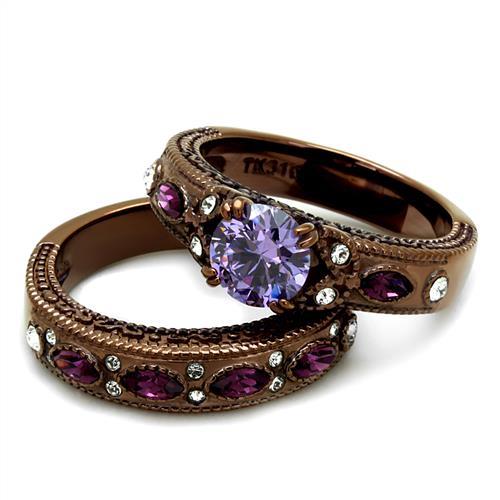 TK2746 - IP Coffee light Stainless Steel Ring with AAA Grade CZ in Amethyst-4
