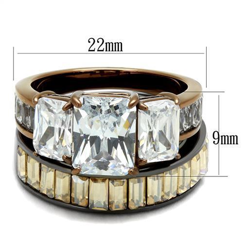 TK2747 - IP Light Black & IP Light coffee Stainless Steel Ring with AAA Grade CZ in Clear-1