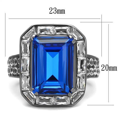 TK2758 - IP Light Black (IP Gun) Stainless Steel Ring with Top Grade Crystal in Capri Blue-1