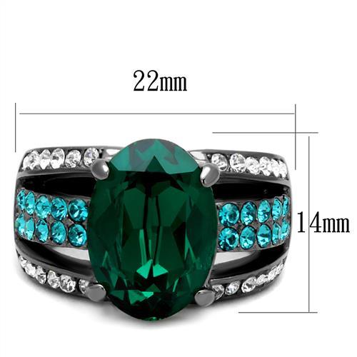 TK2759 - IP Light Black (IP Gun) Stainless Steel Ring with Top Grade Crystal in Emerald-1