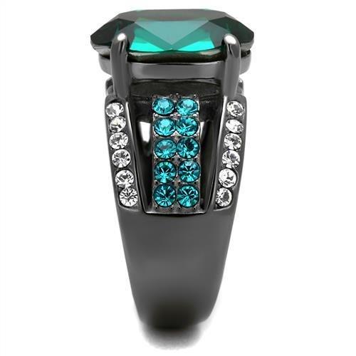 TK2759 - IP Light Black (IP Gun) Stainless Steel Ring with Top Grade Crystal in Emerald-3