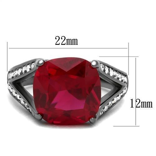 TK2760 - IP Light Black (IP Gun) Stainless Steel Ring with Synthetic Corundum in Ruby-1