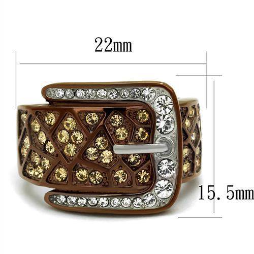 TK2770 - Two Tone IP Light Brown (IP Light coffee) Stainless Steel Ring with Top Grade Crystal in Citrine Yellow-1