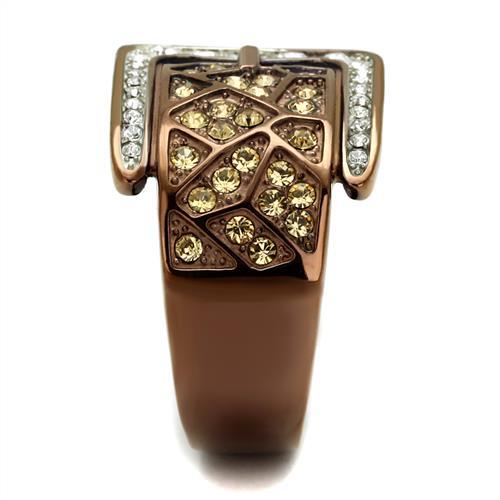 TK2770 - Two Tone IP Light Brown (IP Light coffee) Stainless Steel Ring with Top Grade Crystal in Citrine Yellow-3