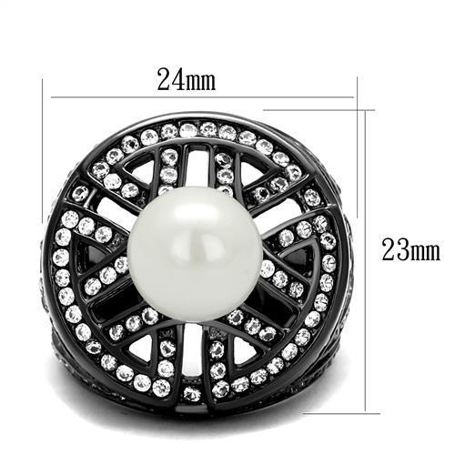 TK2771 - IP Light Black (IP Gun) Stainless Steel Ring with Synthetic Pearl in White-1