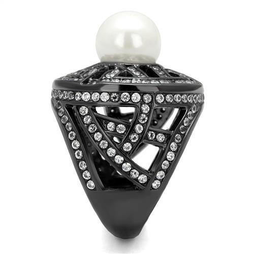 TK2771 - IP Light Black (IP Gun) Stainless Steel Ring with Synthetic Pearl in White-3