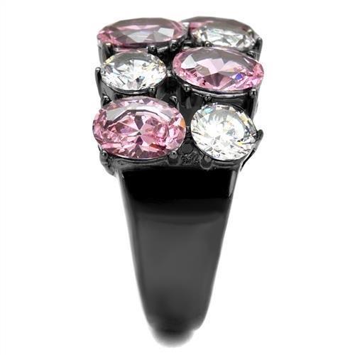 TK2776 - IP Light Black (IP Gun) Stainless Steel Ring with AAA Grade CZ in Rose-3
