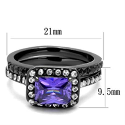 TK2778 - IP Light Black (IP Gun) Stainless Steel Ring with AAA Grade CZ in Tanzanite-1
