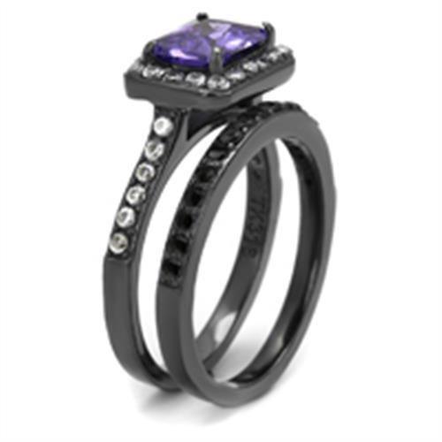 TK2778 - IP Light Black (IP Gun) Stainless Steel Ring with AAA Grade CZ in Tanzanite-3